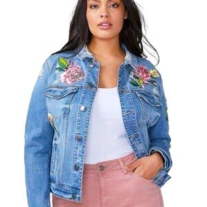 Lane Bryant Women's Floral Embroidered Limited Edition Denim Jacket Size 26